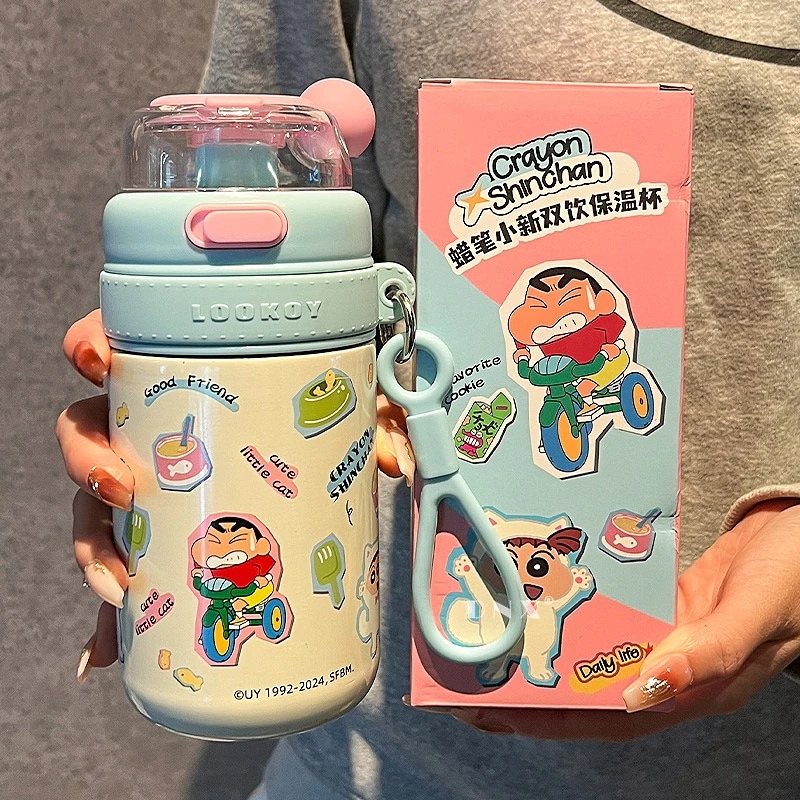 タンブラークレヨン新しいかわいい創造的な断熱カップ女の子ステンレス水コップ子供ストローカップ男性アウトドアカップルギフト水筒