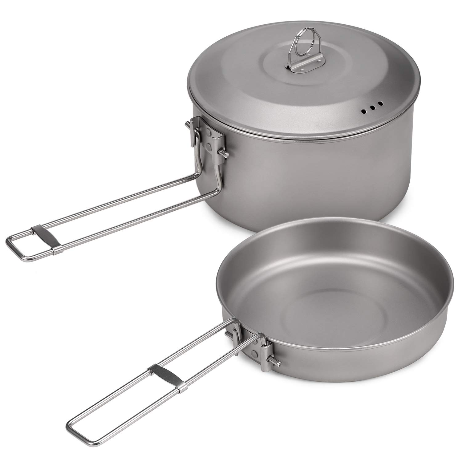 キャンプ用調理器具セット キャンプ用調理器具セットチタンポットとフライパンセットアウトドアキャンプ用の蓋と折りたたみ式ハンドル付きバックパックピクニックハイキング