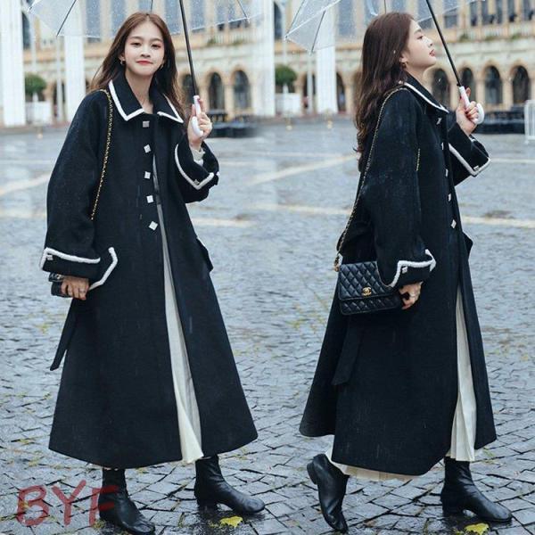 チェスターコート レディース 秋冬 40代 チェスターコート 黒 ロング丈 ラシャコートひざ下 厚手オーバー ゆったりアウター 通勤 着痩せ オシャレ 大人