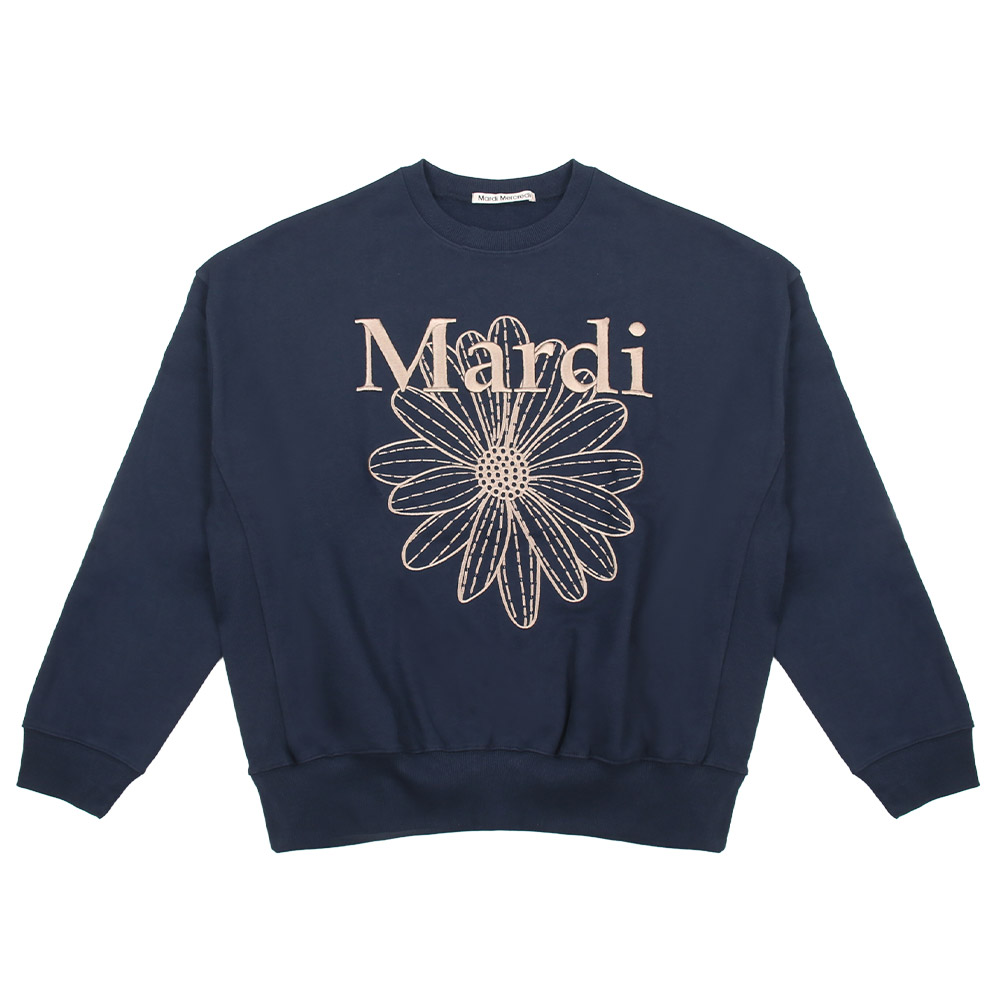 SWEATSHIRT FLOWERMARDI NEEDLEWORK NAVY TAUPE 長袖 レディース 韓国 ファッション アパレル 刺繍ロゴ