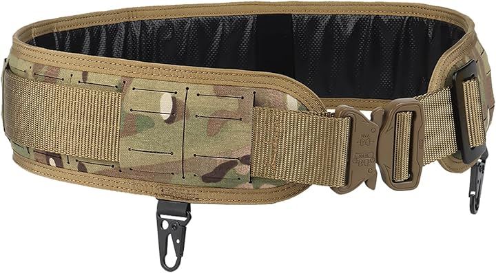 タクティカルベルト 軽量化レーザーカット仕様 MOLLEパッドベルト コブラバックル モールベルト サバゲー ファーストライン 迷彩( カモフラージュ, 長さ約95cm～120cm)