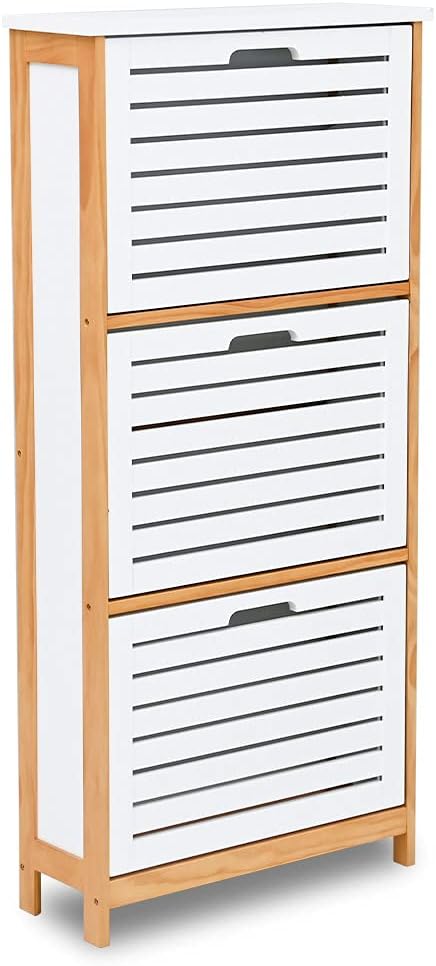 Aria 完成品 薄型 フラップ シューズボックス 木製 シューズラック 省スペース 靴箱 ホワイト ナチュラル