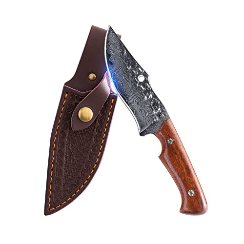 Dcenrun ダマスカスナイフ 33層アウトドアナイフ 【CerberusケルベロスII】 VG10シースナイフ 釣りや貝類