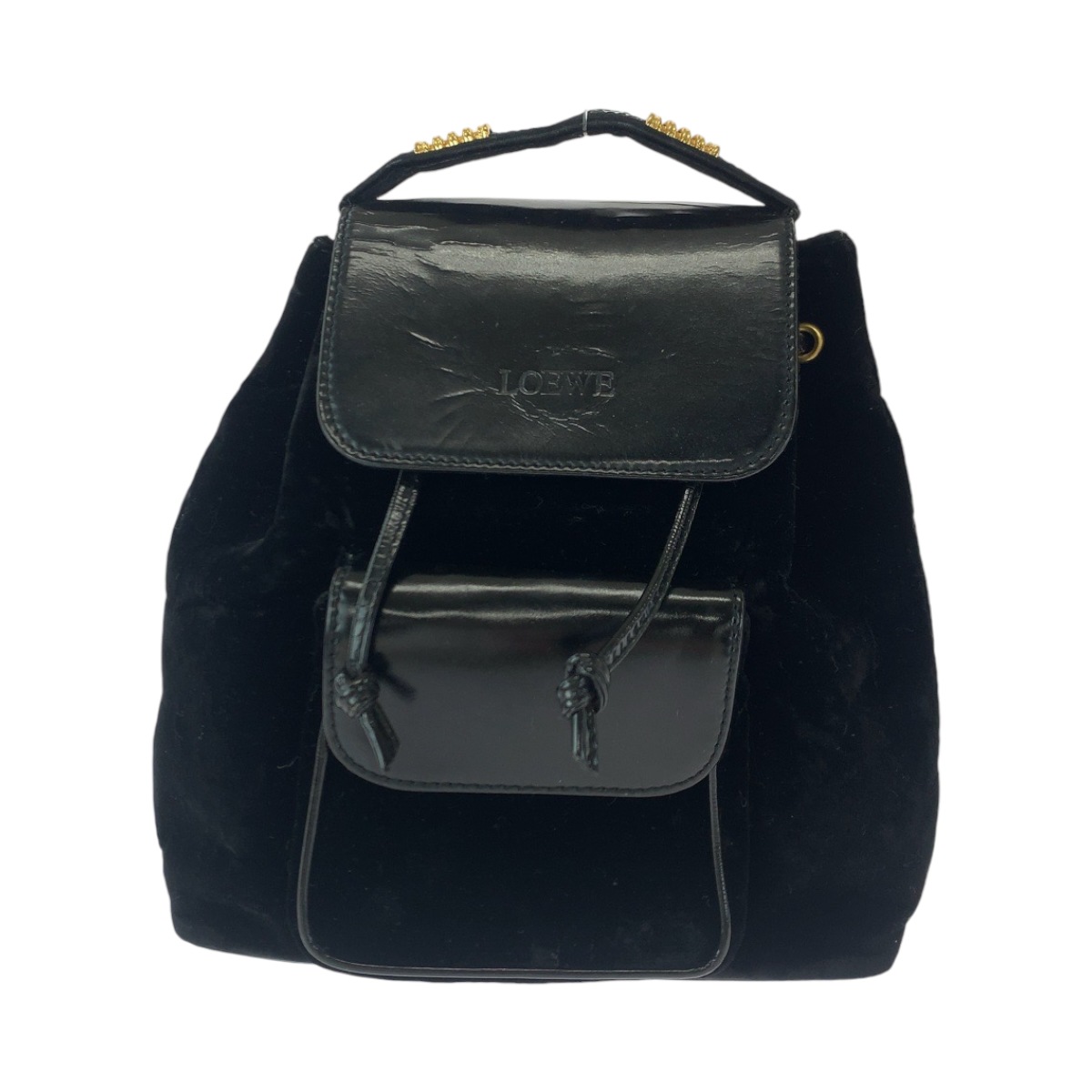 ヴィンテージ ベラスケス ロゴ ブラック 黒 ゴールド金具 パテントレザー/スウェード リュックサック バックパック レディース 503720