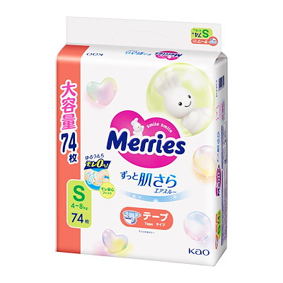 他サイト： メリーズ Merries 【テープ Sサイズ】さらさらエアスルー (4~8kg) 74枚 【Amazon.co.jp限定】の商品画像