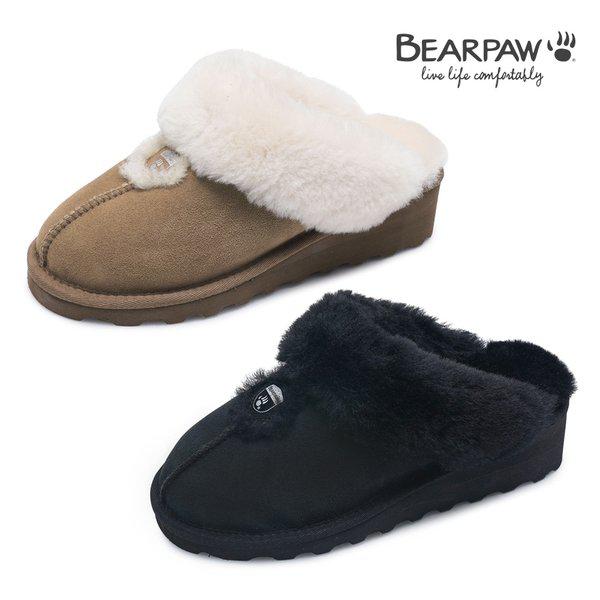 （BEARPAW）女性用シープスキン厚底スリッパ AGATA DOUBLE FACE 2種 K2753PDW