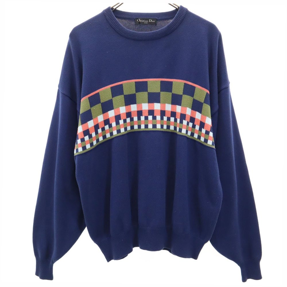 80～90s Cristian Dior sports コットンニット M 90s Christian Dior SPORTS Multi Border Sleeve Cotton Knit