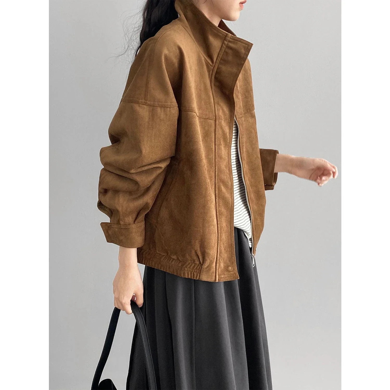 ラペル付きカジュアル・マルチユース・ルーズフィットスエードジャケット・スウェットシャツ 【秋冬定番】レトロ風メリルジャケット