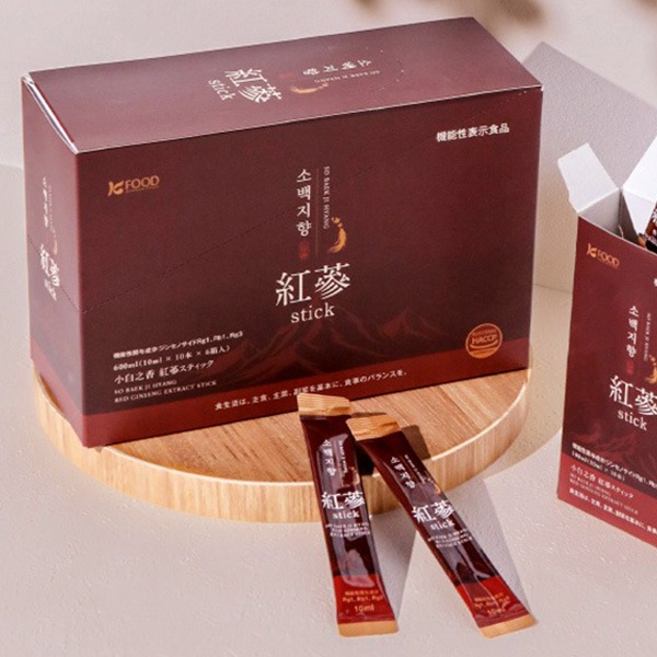 [小白之香] 紅参エキス スティック 機能性表示食品/ BOX 小箱６個入(10ml×60包)× 紅参 6年根 紅参エキス100% サプリメント サポニン 高麗人参 ギフト プレゼント用 母の日
