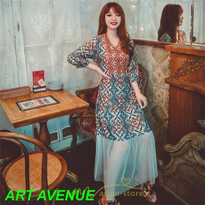 夏秋ワンピース チュール レディース マキシワンピース ロングワンピース パーティー 二次会 痩せて見える 七分袖 ハイウエスト ピンク 黒 Vネック 鎖骨