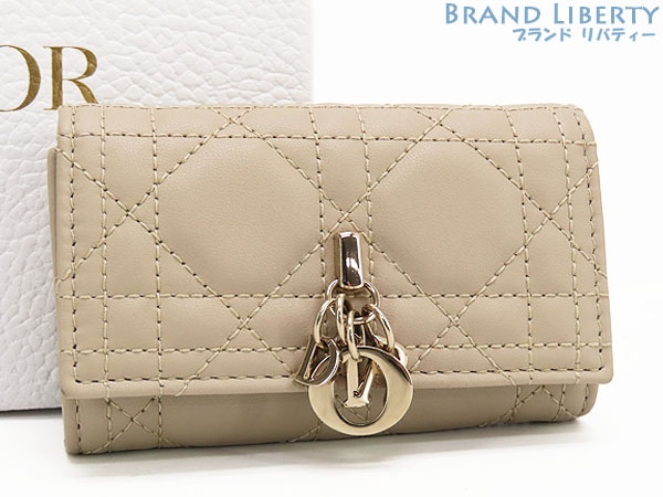 新品同様クリスチャンディオールMyDiorAsterカナージュキーリング付き4連キーケースキーホルダーパウダーベージュ