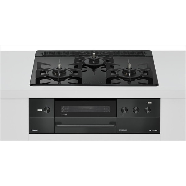 RHS31W38M11RCBW-13A ナイトブラック DELICIA ビルトインガスコンロ(都市ガス用・両側強火タイプ・3口・60cm)