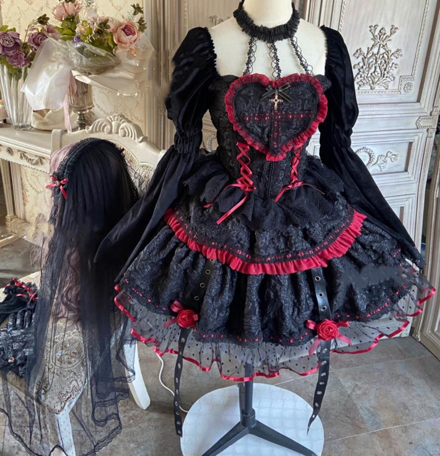 新発限定/Lolita系/魔女/バンパイア/吸血鬼/ワンピース　JSK　ドレス　日常　写真　舞台　変装/ロリータ トップス 萌え レディース ゴスロリ トップス 吊りスカート 花嫁洋服 ウエディングド