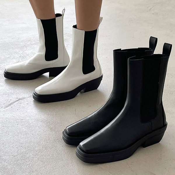 ショートブーツ サイドジップ サイドゴア スクエアトゥ