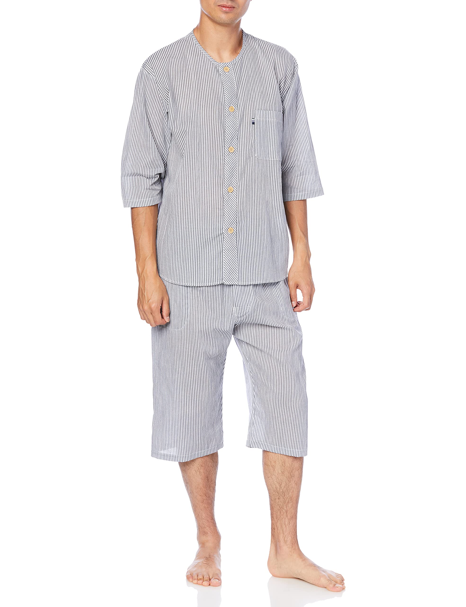 [グンゼ] パジャマ 綿100% 寝るテコ クレープ 7分袖7分丈パンツ(パンツ前あき) メンズ グレー_SF3011 M