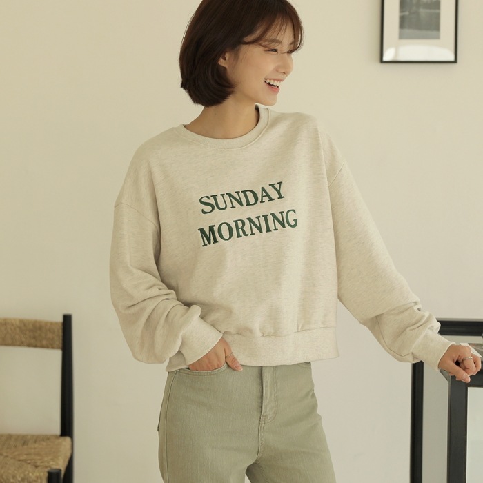 [韓国ファッション] 刺繍ロゴ クロップド丈 スウェットプルオーバー