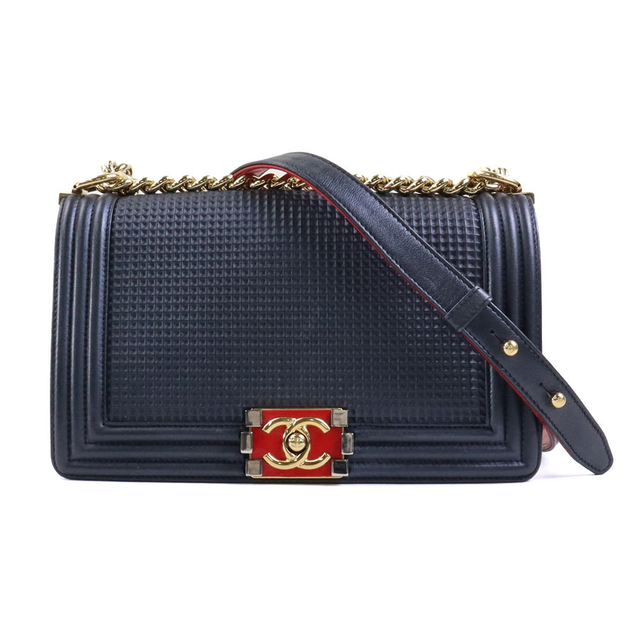 シャネル CHANEL 斜め掛けショルダーバッグ ショルダーバッグ ボーイシャネル レザー メタリックネイビー レディース A92095 a0293
