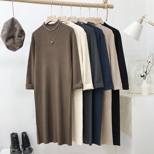 春 ニットワンピ レディース ワンピース 冬 ニット 膝ワンピース 長袖ワンピース 秋 リブニット ストレッチ性 通勤 ニットワンピース ミディアム丈