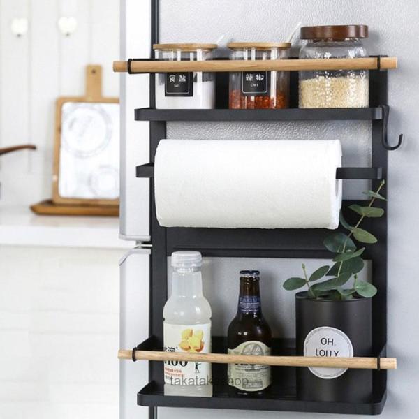 冷蔵庫サイドラック 棚 キッチンラック キッチン収納 マグネット 布巾掛け ラップホルダー キッチンペーパーホルダー 横収納 ワイド収納バスケット 小物入れ 5,445円
