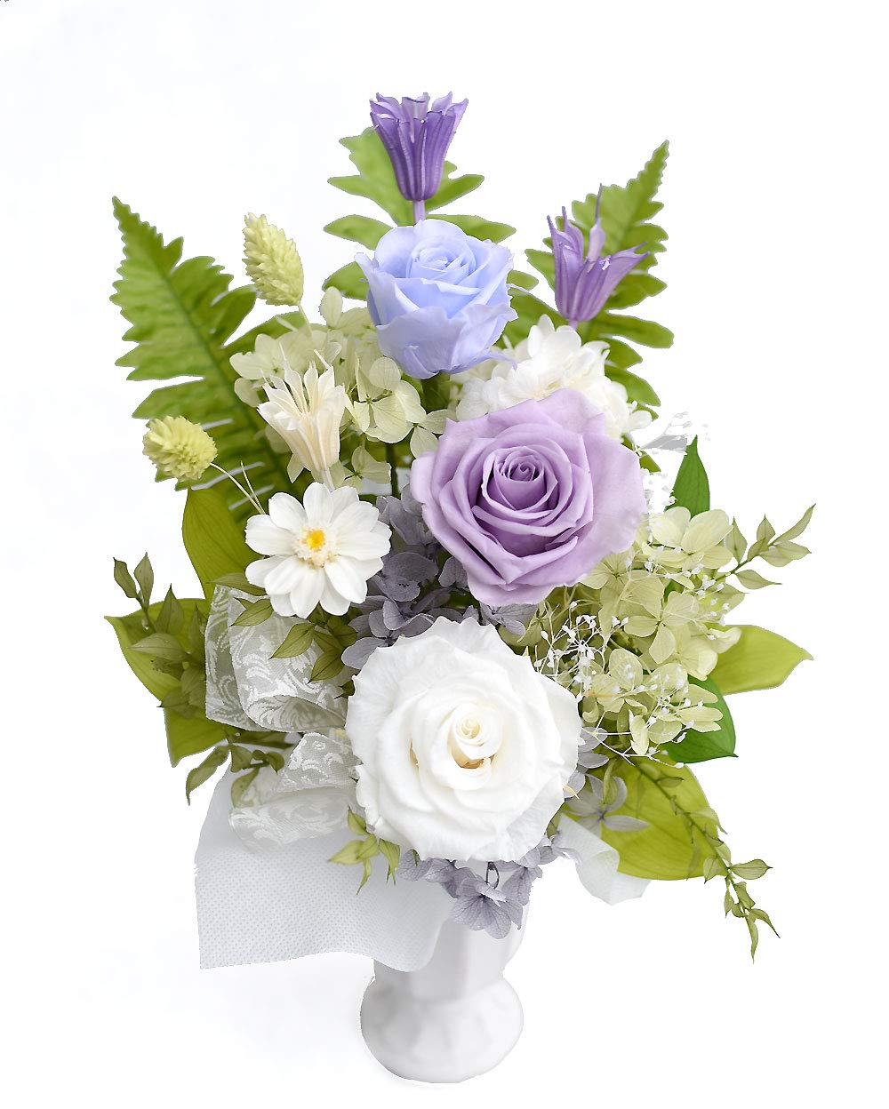 ゆう 柚-：バラ入り 白紫基調プリザーブド フラワー お供え お盆 初盆 お彼岸 秋 彼岸仏花 フラワー