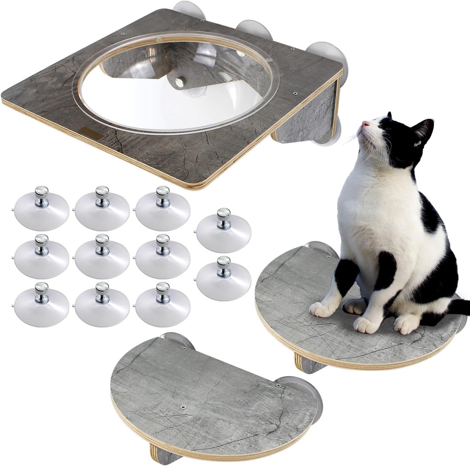 猫 窓 ハンモック スケルトン 窓ベッド ミニ ステップ キャットタワー 吸盤 取り付け【3点セット】