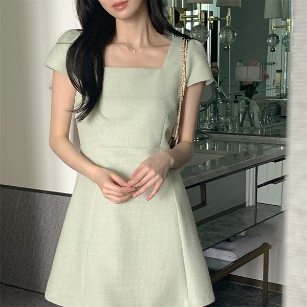 （ブランドクオリティ／スタイル補正／フォーマルルック）セリー ツイード スクエアネック Aライン ミニワンピース op16056