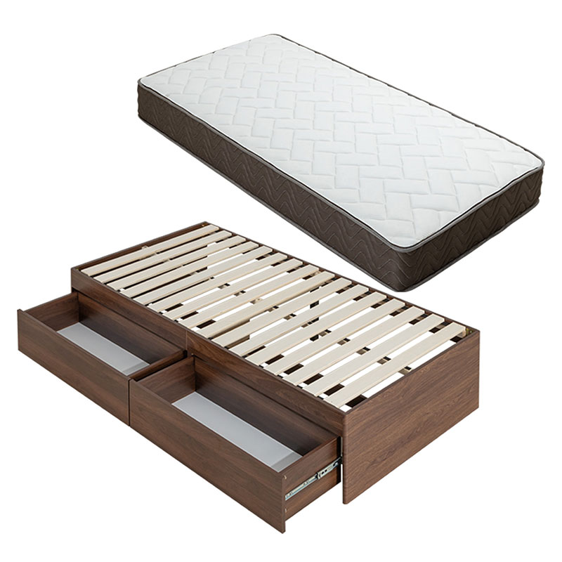 大容量 ヘッドレスベッド 収納ベッド マットレス付き ポケットコイル シングル チェストベッド 収納付き 引き出し付き すのこベッド 容量約106L
