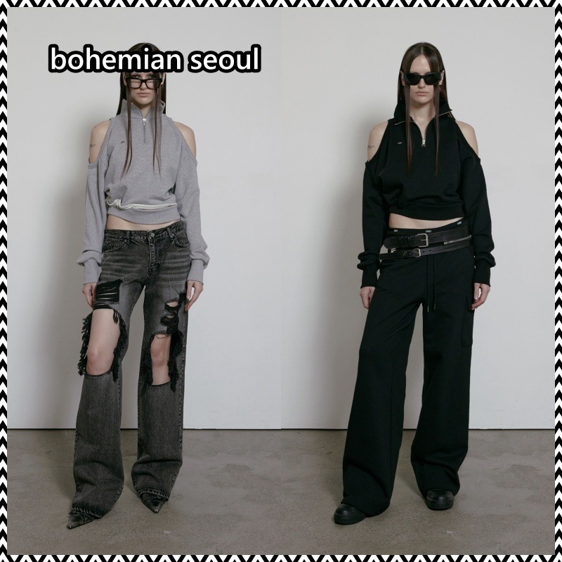 bohemian seoul CUT-OUT HALF-ZIP SWEATSHIRT