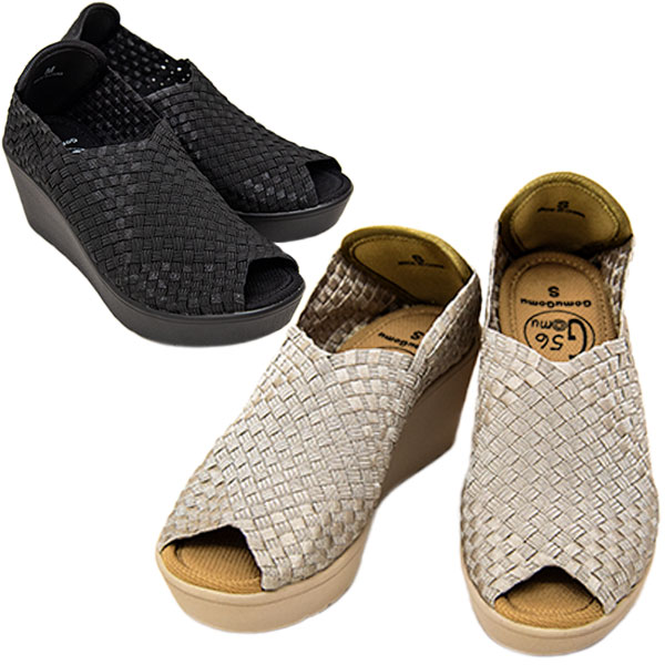 GOMUGOMU ゴムゴム CE5643 レディース 厚底サンダル かかとが踏める クロスデザイン 足長効果 編み込み ヒール高め 伸縮性 履きやすい フラットソール 洗える ハンドメイド