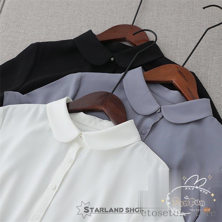 シャツ レディース 夏 半袖 ブラウス ワイシャツ トップス 無地 丸襟 折襟 カジュアル 仕事 2022春夏