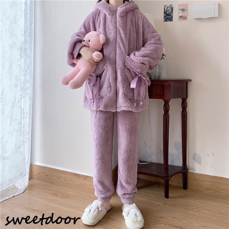 パジャマ レディース 冬 裏起毛 ウェア 上下セット モコモコ 部屋着 ふわふわ 長袖 長ズボン ふわもこパジャマ あったか