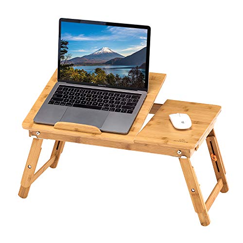 有名な高級ブランド 竹製 ノートパソコンデスク ベッドテーブル Type) (Drawer ナチュラル 収納付き 角度&高さ調節可能 多機能 折りたたみ式 ローテーブル テーブル