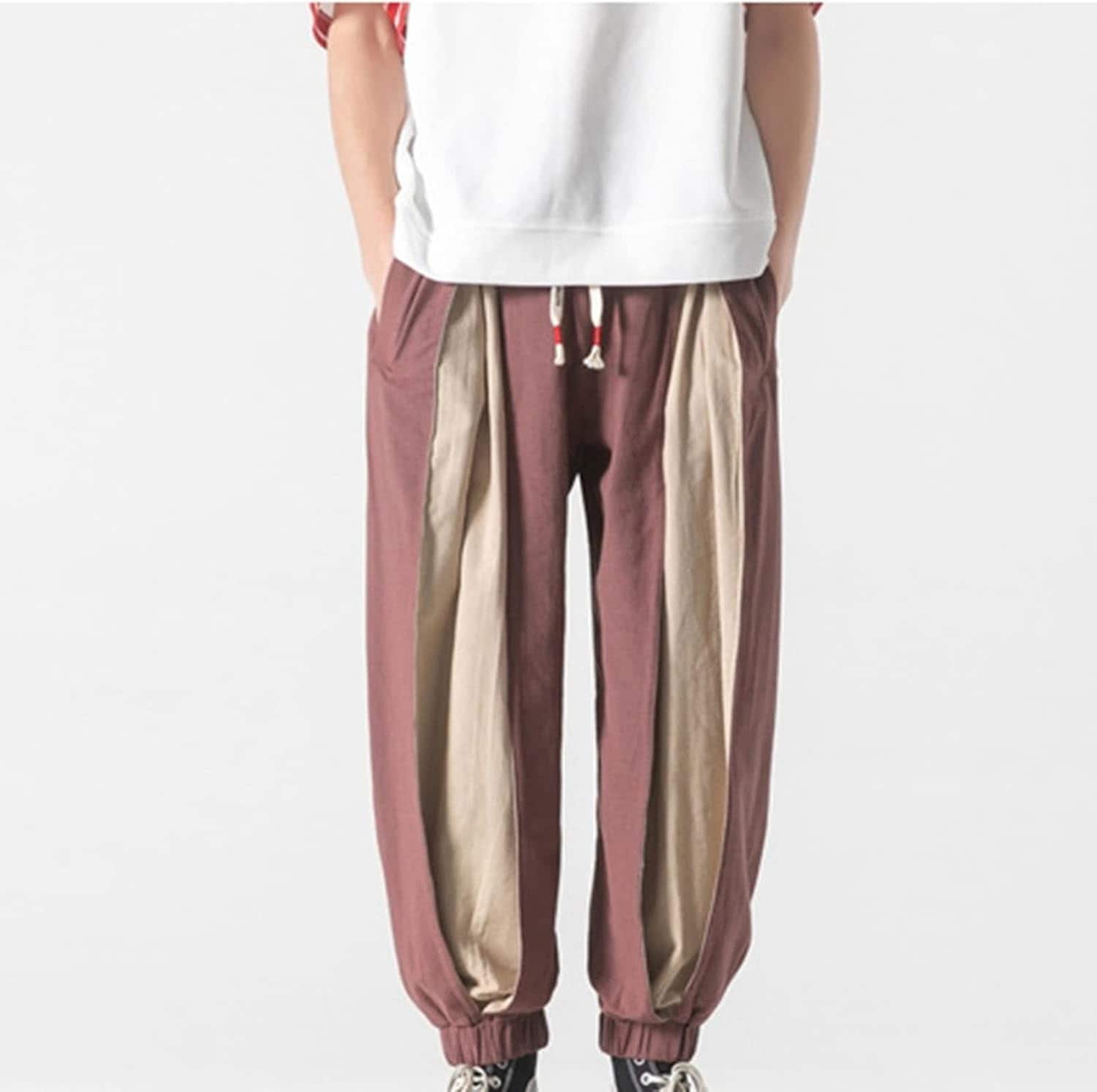 ロングパンツ リネン メンズ パンツ パッチワーク風 オシャレ エスニック風 モード系 大きいサイズ ワイド 長ズボン ダンスウェア ヒップホップ カジュアル アラジンパンツ 薄手 通気 ふん