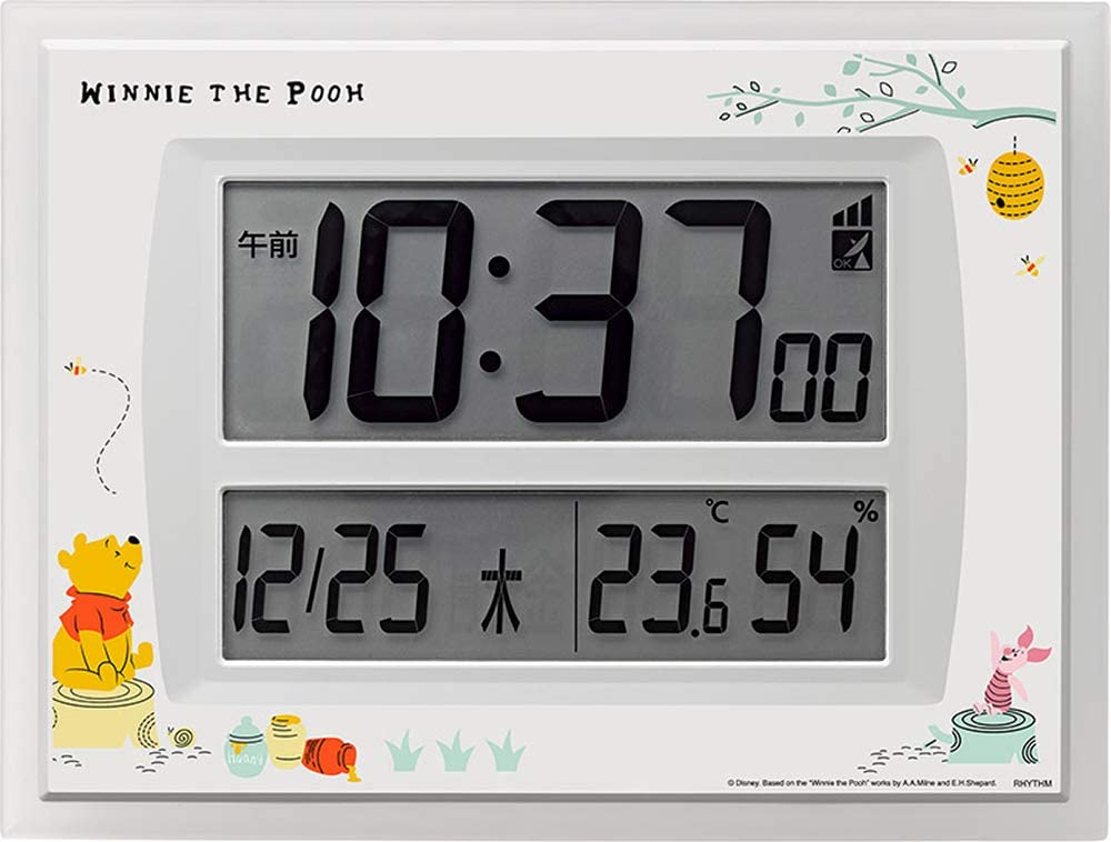 2022年レディースファッション福袋 くまのプーさん 掛け時計 リズム(RHYTHM) 20.9x27.6x3.5cm キャラ ディズニー 電子時計