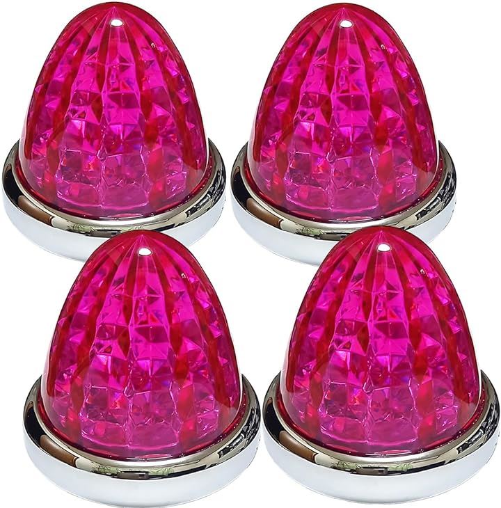 24V トラック用 LED マーカーランプ サイド 8面クリスタルカット仕様 16LED メッキリング 汎用 4個 セット( ピンクレンズ)