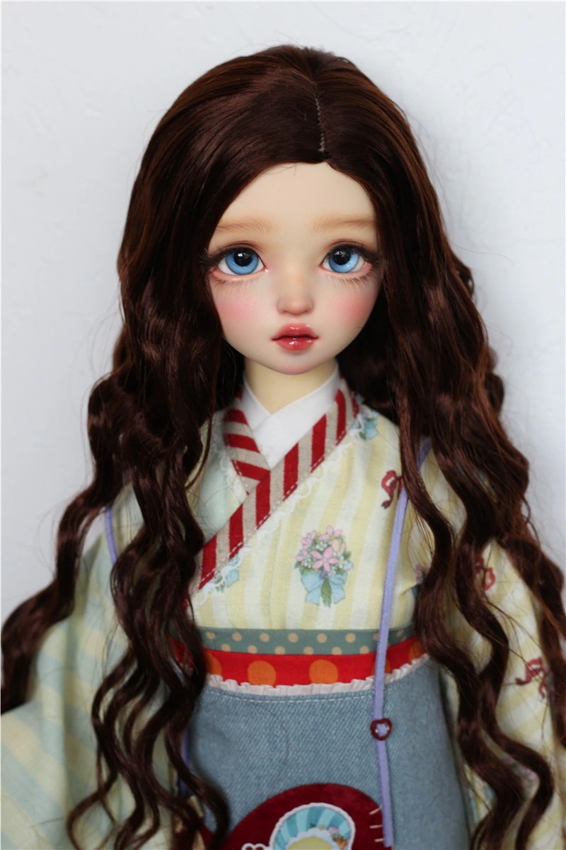 【2枚購入で200円 OFF！急速出荷】Bjd3/4/6/スモール3セント女性ベビーウィッグミルクシルクヘア中分けウェーブのかかったロングヘア