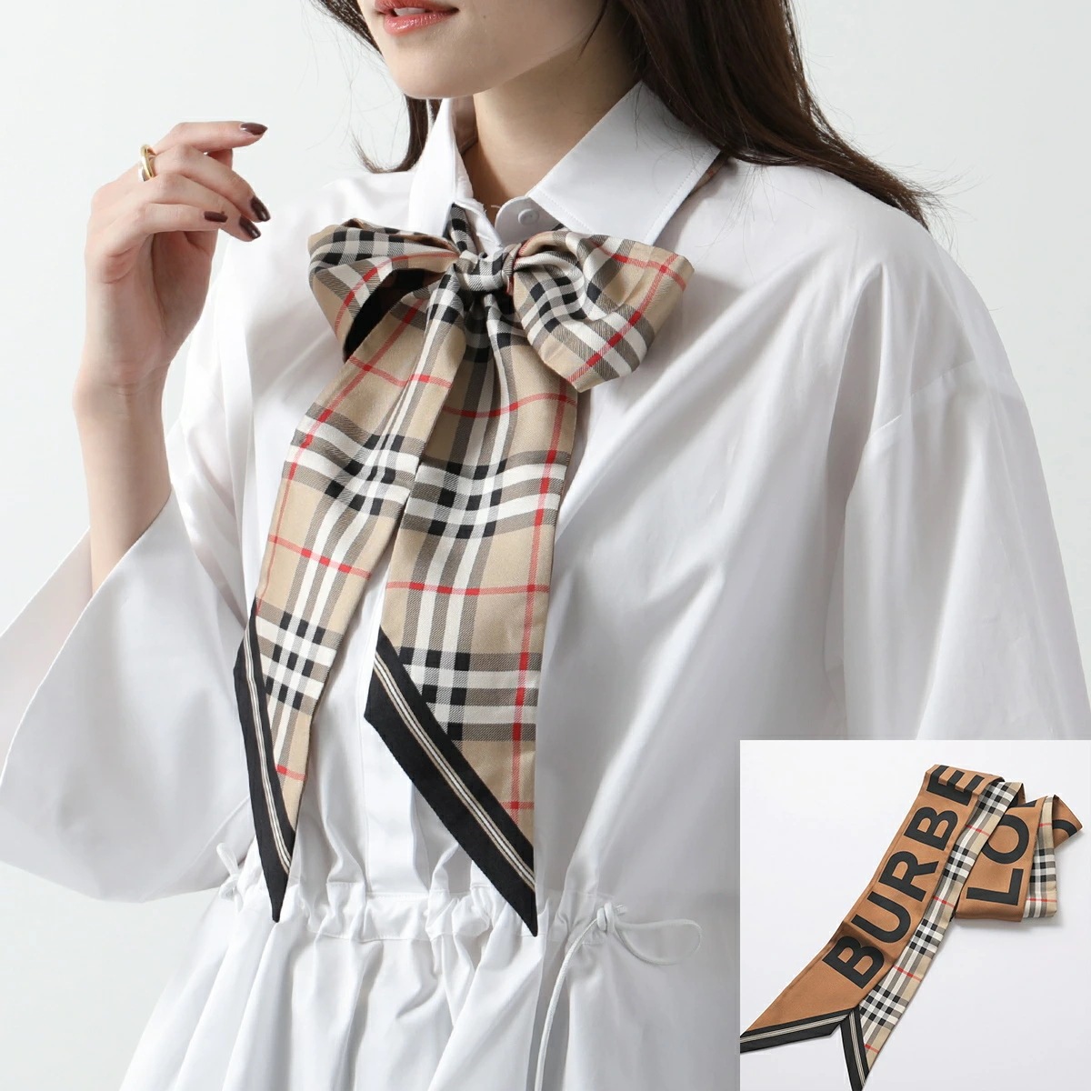 BURBERRY バーバリー スキニースカーフ 180×8 レディース 8028950 シルク リバーシブル バーバリーチェック ロゴ A7026/ARCHIVE-BEIGE