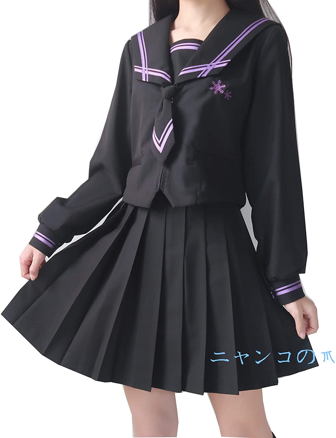 紫の雪 セーラー服 長袖 黒い ロングスカート コスプレ JK制服 蝶結び付き 5点セット コスプレ