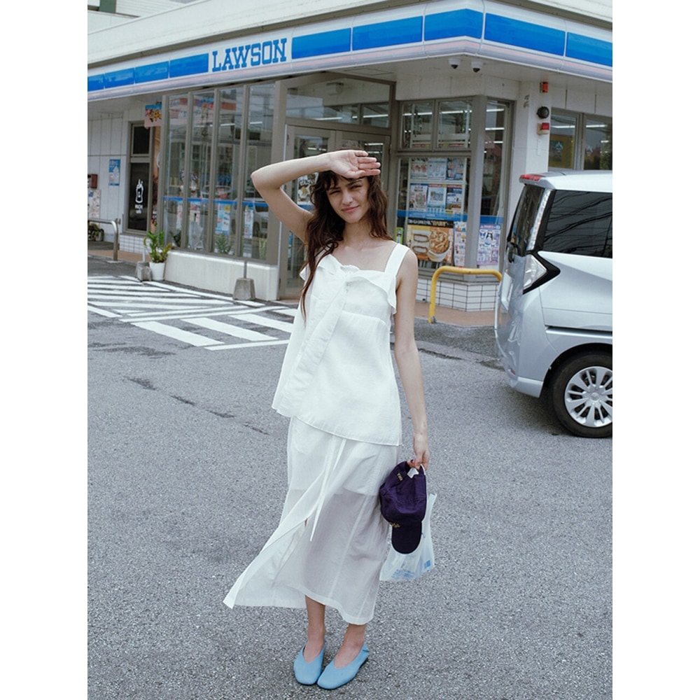 A.T.CORNER シアー H ラインロングスカートホワイト (AESK4B404WT)