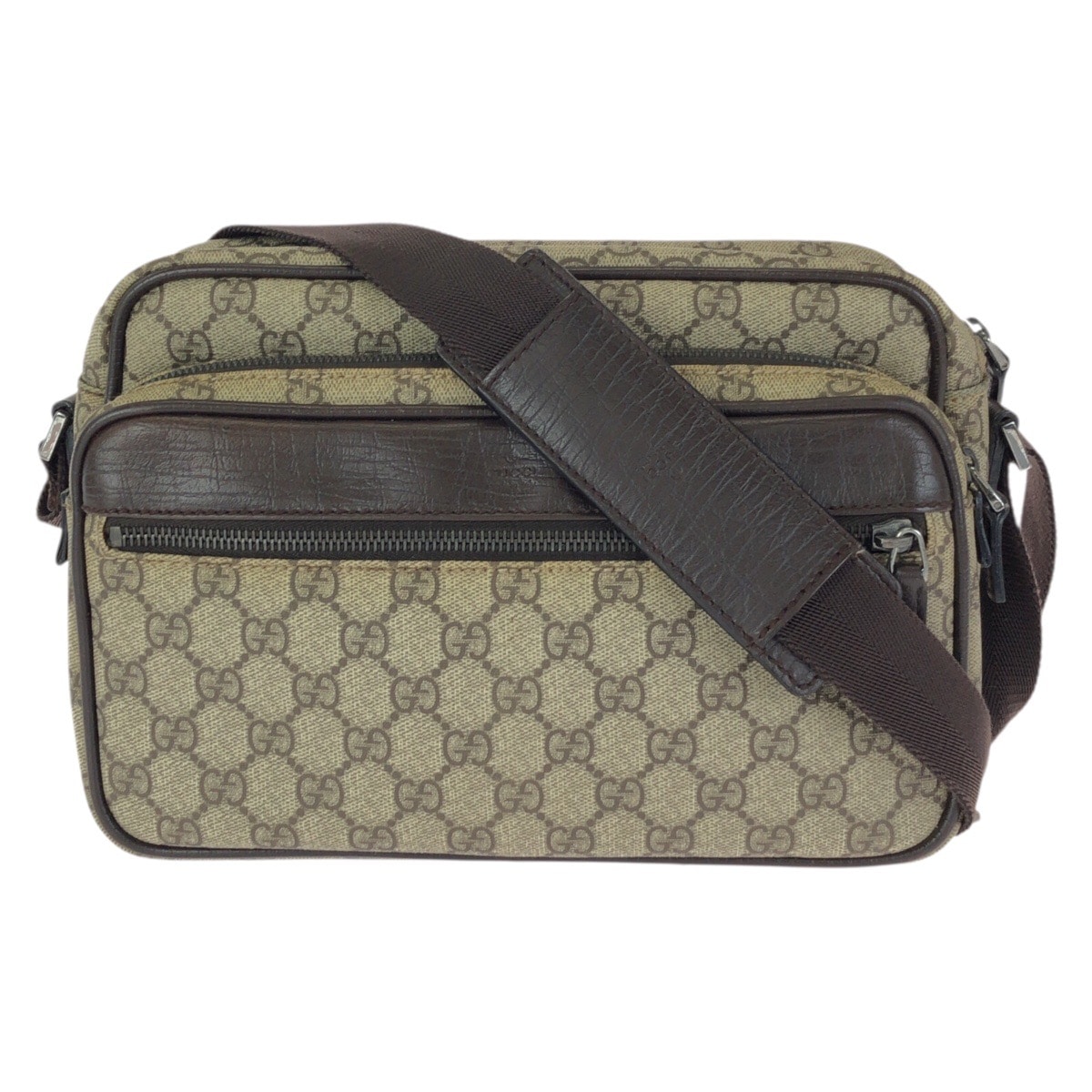 美品 ベージュ ダークブラウン シルバー金具 GGスプリームキャンバス/レザー 114531 ショルダーバッグ メッセンジャーバッグ レディース 602121