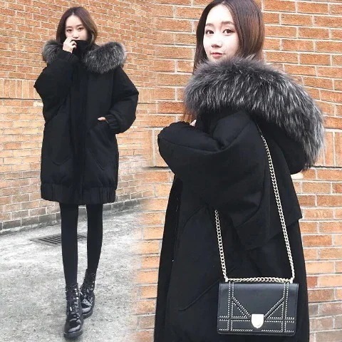 大きいサイズの冬コート女子学生韓国版厚手ミディアムゆったり保温ファーカラー綿入れ女性 セミロング トップス ジャケット
