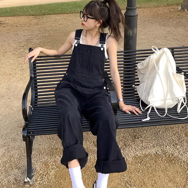 パンツ オーバーオール サロペット ロング ロング丈 袖なし ノースリーブ スクエアネック 襟なし ポケット かわいい 大人可愛い シンプル カジュアル 大人 おしゃれ お洒落 レトロ アジアン