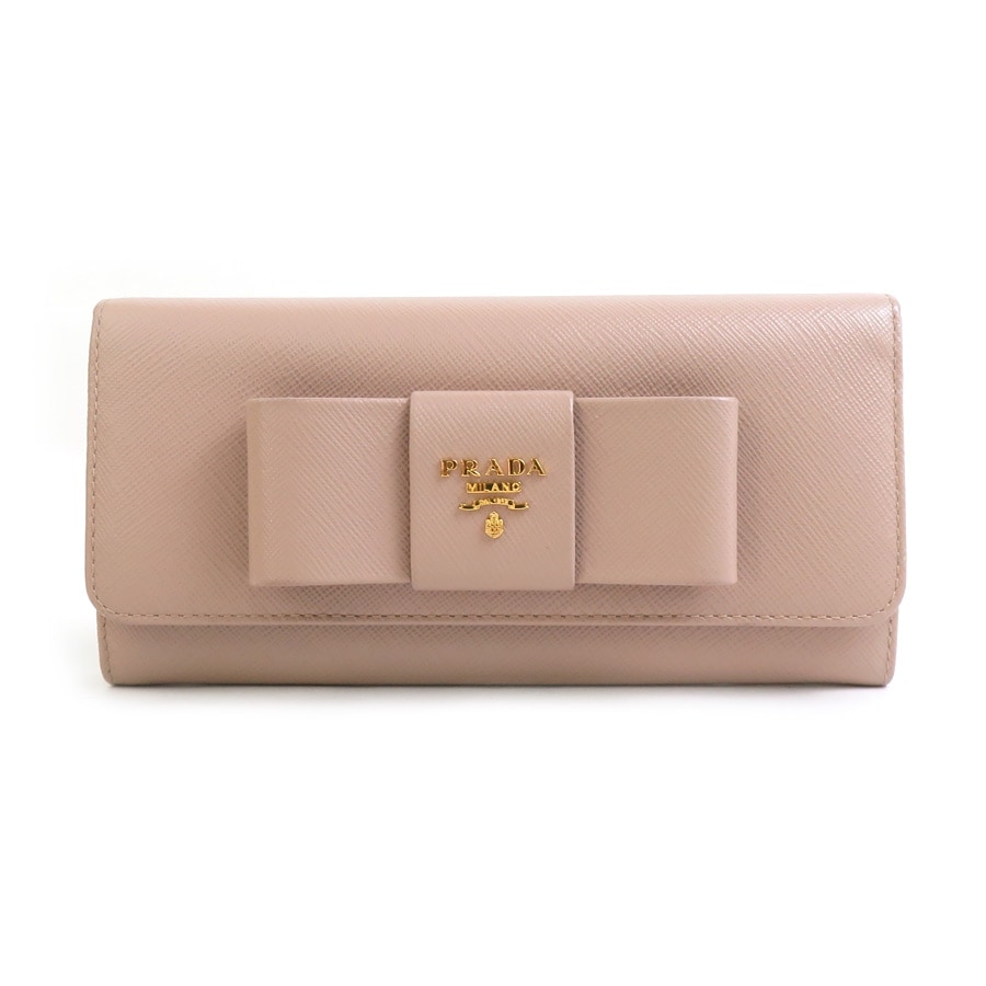 プラダ PRADA 二つ折り長財布 レザー ピンクベージュ レディース 56076a