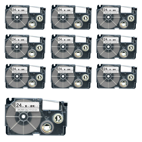 カシオ用 ネームランド 互換 テープカートリッジ XR-24X ラベル 10個セット 24mm／透明テープ／黒文字
