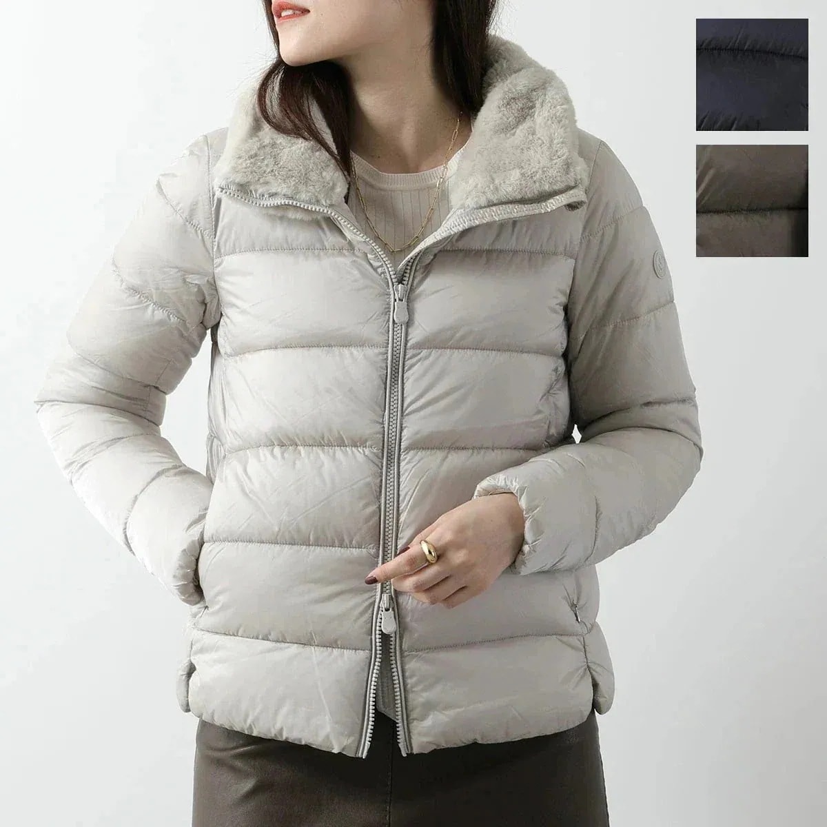 SAVE THE DUCK セイブザダック エコダウン ジャケット MEI D30281W JADE レディース 中綿 ナイロン スタンドネック エコファー カ