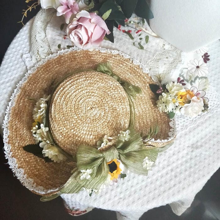 【急速出荷】ロリータ 麦わら帽子 レディース ロリィタ クラロリ 甘ロリ 春夏 日よけ 清楚 優雅 カントリー 田園風 ハンドメイド ゆめかわいい ロリータ小物 ヘッドドレス ストローハット おしゃれ