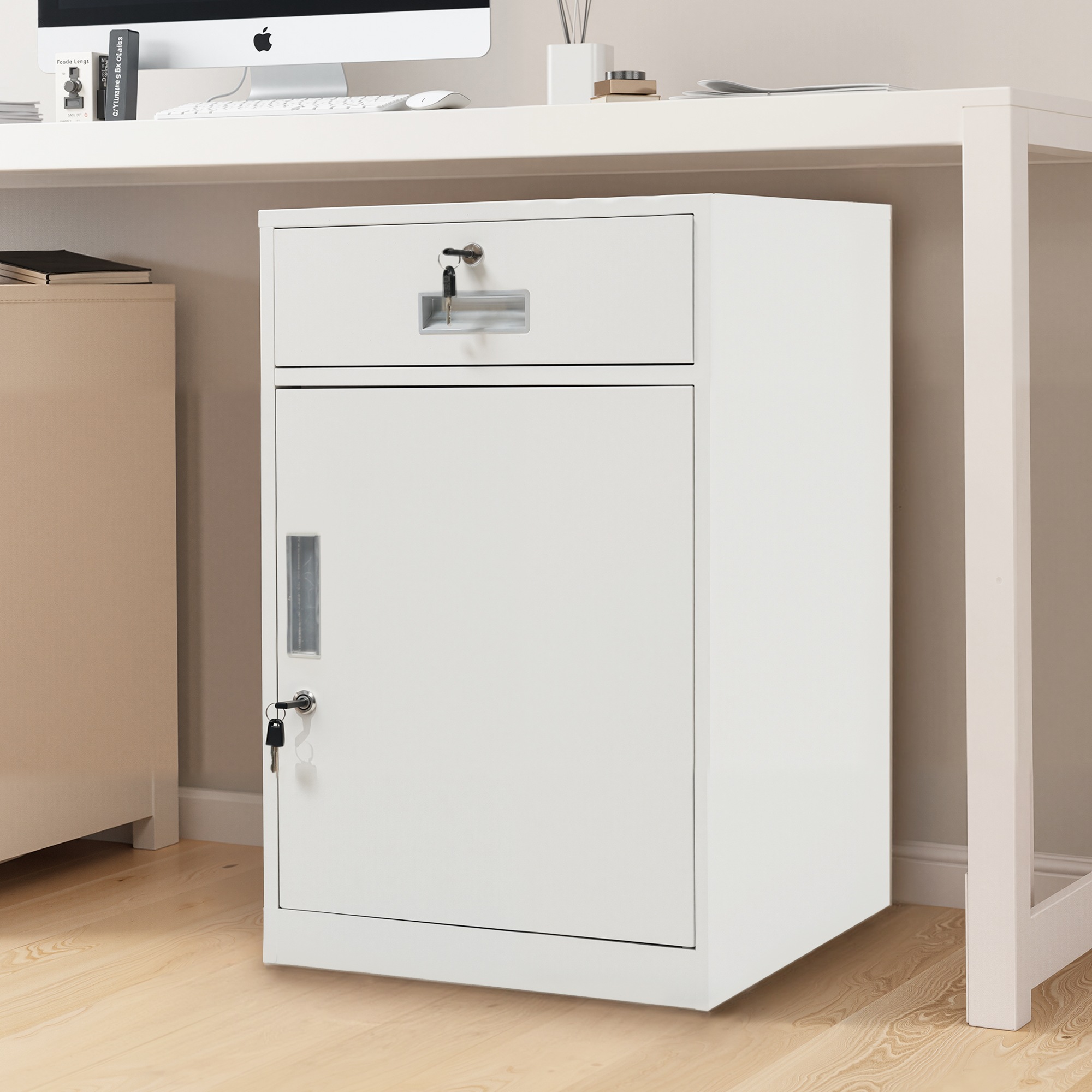 【国内へ発送&送·料·無·料】314デスクワゴン サイドワゴン オフィスワゴン 完成品 キャビネット 書庫 スチール製 机下収納 袖机 可動棚 スリム ロッカー 鍵付き 引き出し付き 収納 オフィス