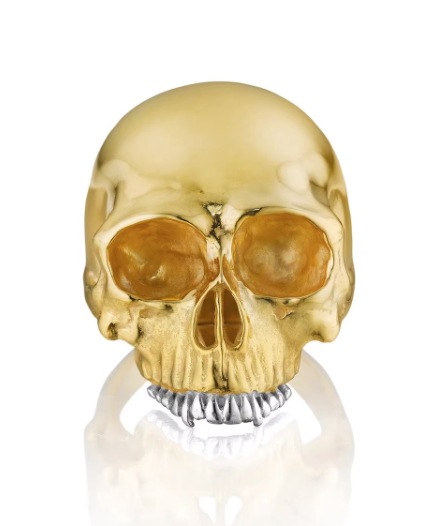 純金 24K ゴールドプラチナスカルリング男女兼用純金極細ゴシックダークオリジナルジュエリー