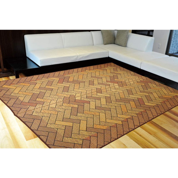 1050410063604 い草ラグ 国産 ラグ カーペット 約2畳 正方形 Fレンガ ブラウン 約191×191cm ウレタン メーカー直送