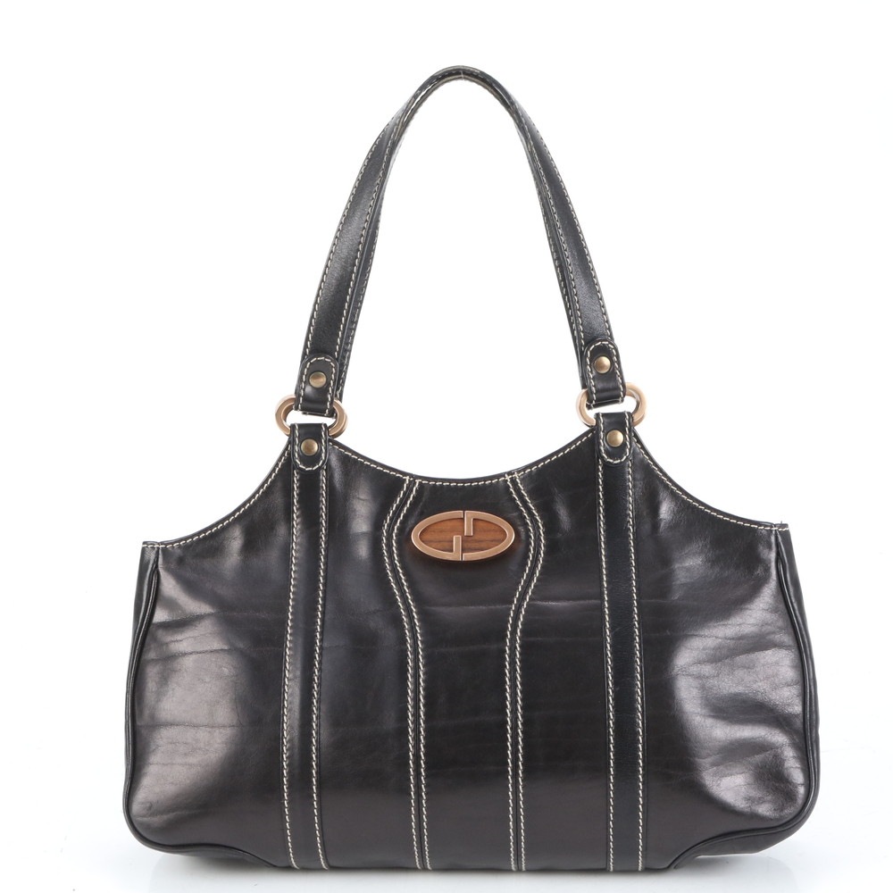 極美品 コントロールカード付 124255 レザー トート バッグ 肩掛け ショルダー ハンド ブラック 黒 レディース RRE CQ27-3 中古